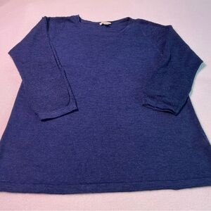 J. Jill Blue Crew Neck Sweater 3/4 raglan slit sleeves Large petite